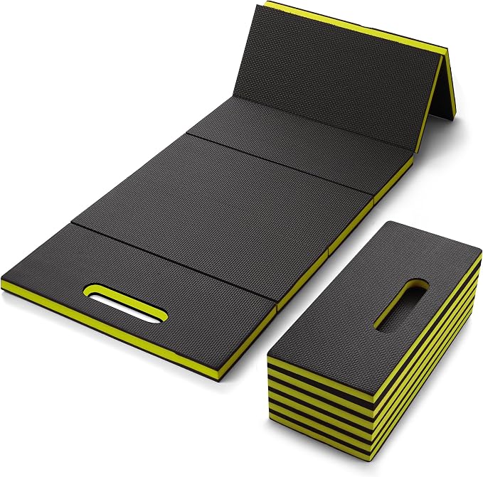 Folding Kneeling Pad, 1 Inch Thick Compact Mechanic Mat, Green | 47.24 x 15.74 Inch 6-Panel Firm Foam Pad with Tool Pockets, Carry Handle and Water-Resistant Textured Surface
