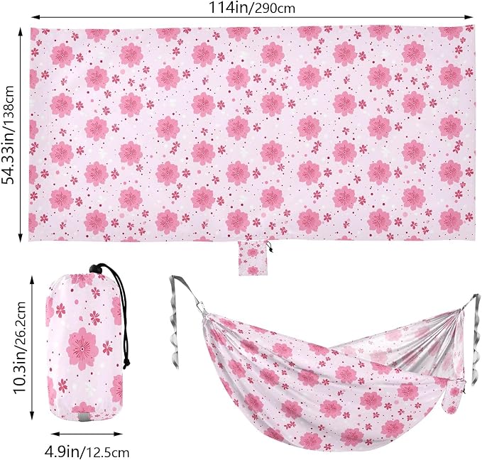 Camping Hammock Outdoor Hammocks for Outside Cherry Blossoms Cute Beach Trees Portable Lightweight with Pockets Tree Straps Indoor