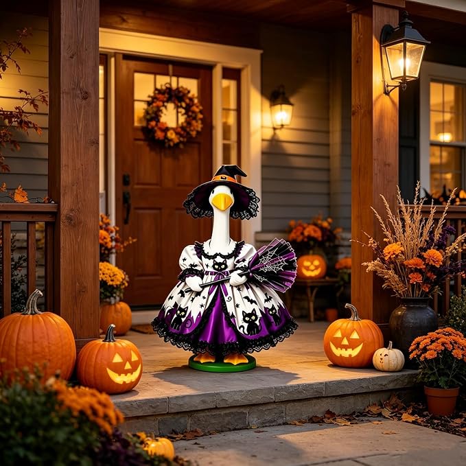 Mtsebmves Pumpkin Wizard Porch Goose Outfit Witch Geese Costume 23-Inch Porch Goose Dress for Yard Lawn Outdoor Garden Patio