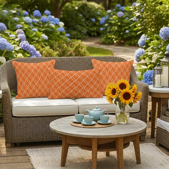 Orange Stripes Outdoor Pillow Covers 26x26 Inch Throw Pillow Covers Set of 2 Waterproof Decorative Pillow Cases Simple Geometric Modern Monochrome Cushion Covers for Patio Furniture Garden Couch Sofa