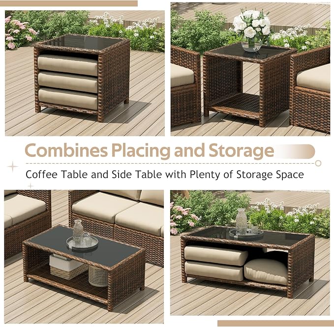 U-MAX Patio Furniture Set with Two Table, 7 PCS Outdoor Furniture for Garden