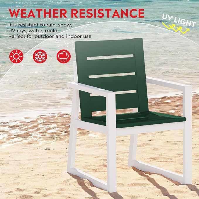 Costaelm Stinson HDPE Plastic Outdoor Patio Dining Arm Chair, Dark Green