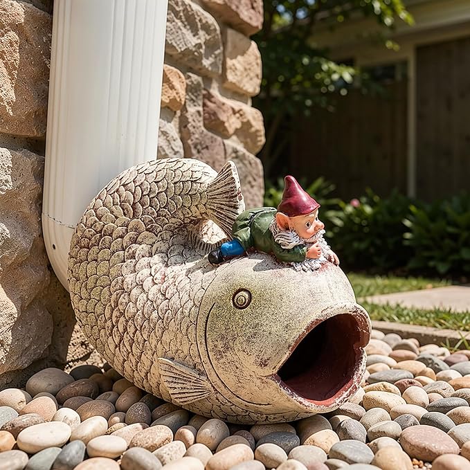 Teaeeno Fish Gutter Downspout Extension Decor,3''x4'' Downspout Extender Diverter Splash Block Sculpture Outdoor Decor,Animal Resin Statue Ornaments,for Garden,Lawn,Yard,Rain Downspout Diverter