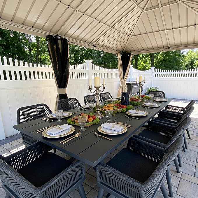 PURPLE LEAF 11 Pieces Outdoor Dining Set All-Weather PE Rattan Outdoor Patio Furniture Set with All Aluminum Frame Rectangular Table and Chairs Set for Lawn Garden Backyard Deck, Grey