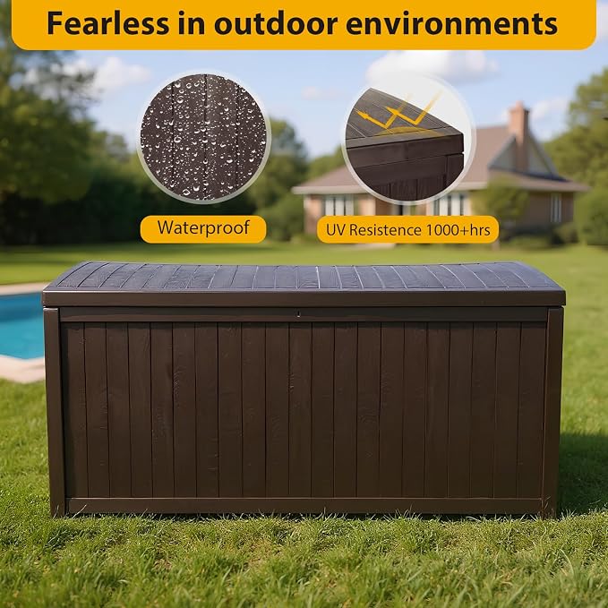 Outdoor Storage Box,Large Waterproof UV Resistant Deck Box,Lockable Storage Container for Patio Furniture Cushions Garden Tools and Pool Accessories