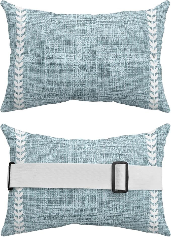 Simple Blue Outdoor Lumbar Pillows 11x16 Set of 2, Vintage Country Vertical Striped Linen Texture Waterproof Throw Pillow Covers with Insert, Decorative Pillowcase Cushion for Couch Sofa Bed