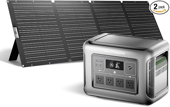 ALLPOWERS Solar Generator R1500 LITE with 200W Foldable Solar Panel,1056Wh Portable Power Station LiFePO4 (LFP) Battery,1600W AC/100W USB-C Output for Outdoor Camping,Travel,Hunting,and Power Outages