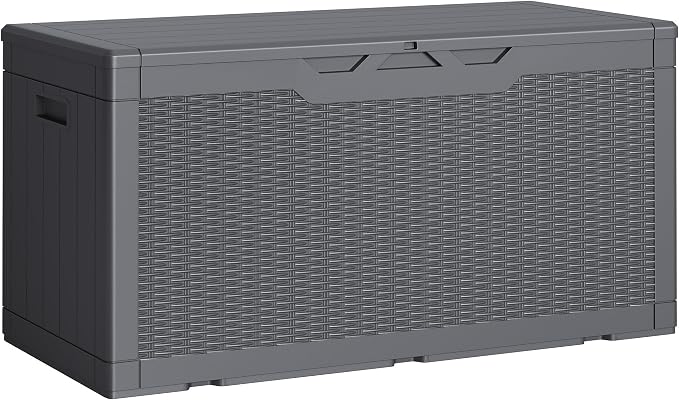 Greesum Outdoor Storage Box 100 Gallon Storage Bin with Lid for Patio Furniture, Garden Tools, Pool Supplies, Lockable, Waterproof and UV Resistant, Gray