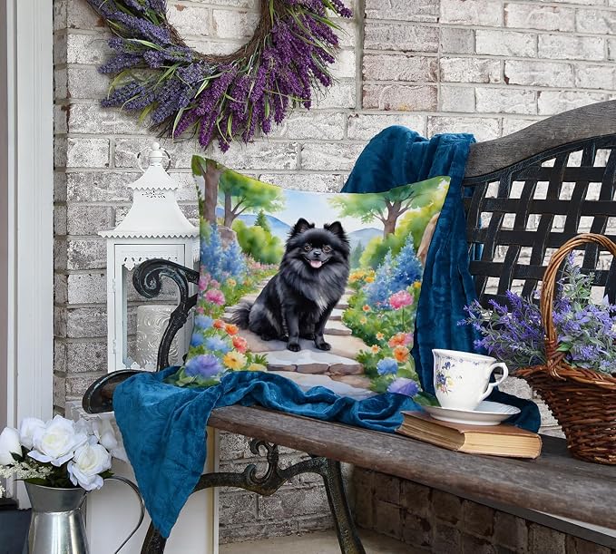 Caroline's Treasures Pomeranian Spring Path Throw Pillow Machine Washable, Indoor Outdoor Decorative Pillow for Couch, Bed or Patio, 18Hx18W