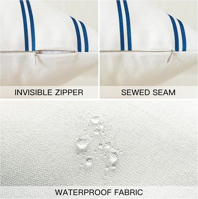 OTOSTAR Outdoor Waterproof Decorative Throw Pillow Covers 20x20 Inch Geometry Pillow Cases Cushion Case Garden Pillow Covers Pillows Shell for Patio Furniture Couch Tent Balcony Set of 4 (Navy Blue)