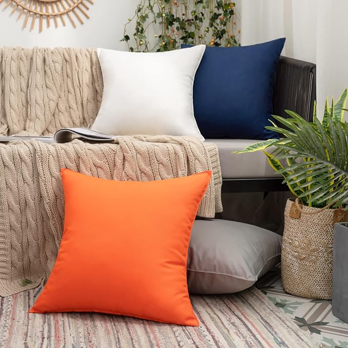 MIULEE Pack of 4 Waterproof Pillow Inserts Bundle Pack of 2 Outdoor Pillow Covers Orange 18x18 Inch