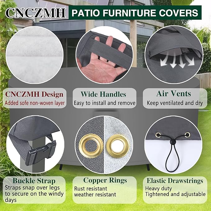 Heavy Duty Patio Furniture Covers Waterproof, 600D Round Outdoor Furniture Cover Waterproof for Sectional Sofa Couch, Outdoor Dining Table and Chair Set Covers 48"DIA x 28"H, Grey