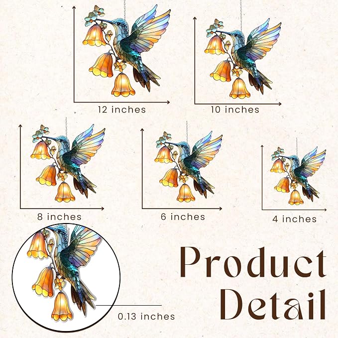Hummingbird Acrylic Suncatcher, Boho Suncatchers for Window Hanging Ornament, Stained Glass Effect Art Garden Decor for Bird Lover, Gifts for Mother's Day, Mom, Grandma, Wife, Women, Nana