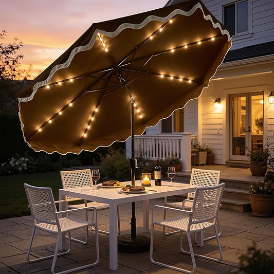 Weaxty 10FT Patio Umbrella, Trendy Color Scalloped Edge, UV-Resistant Canopy Outdoor Table Market Umbrella, Tilt Adjustment, Crank, Heavy-duty 8 Ribs for Backyard Poolside Deck Beach Lawn Backyard