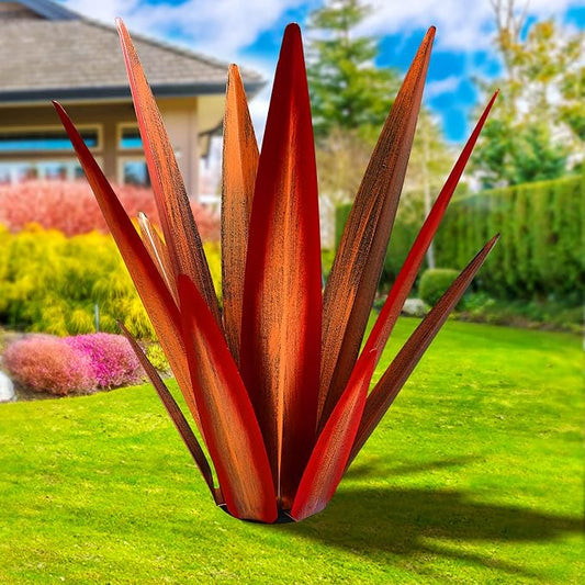 KODIBO 24" Metal Agave Plant Outdoor Decor, Large Garden Sculpture, Red | Wateproof, Rustproof, Hand-Painted Metal Plant, Tequila Rustic Sculpture, Desert Steel Yard Art, Yard Decorations Outdoor