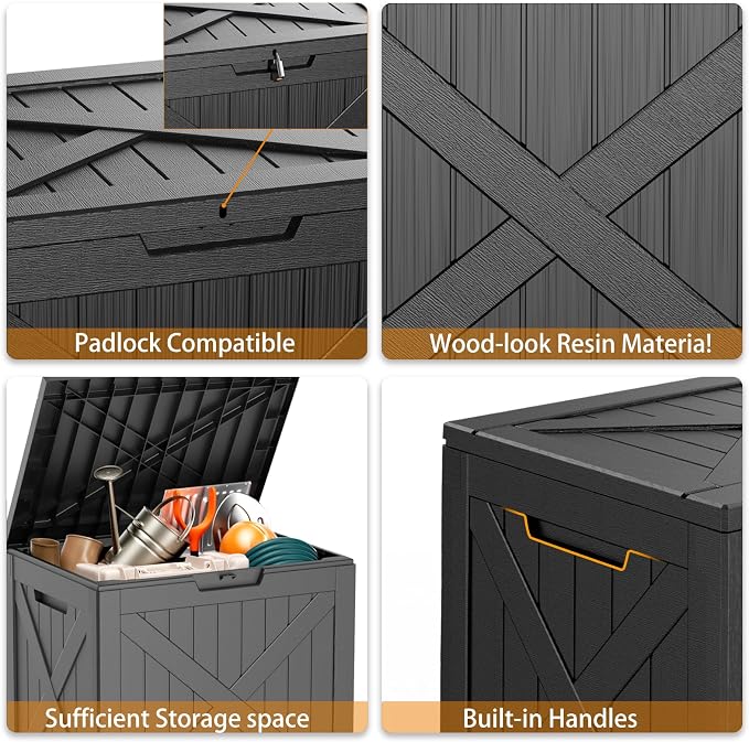 32 GallonOutdoor Storage Box,Resin Deck Boxes Waterproof, IndoorOutdoor Bin for Package Delivery, Patio Cushions, Gardening Tools, Lockable, UV Resistant