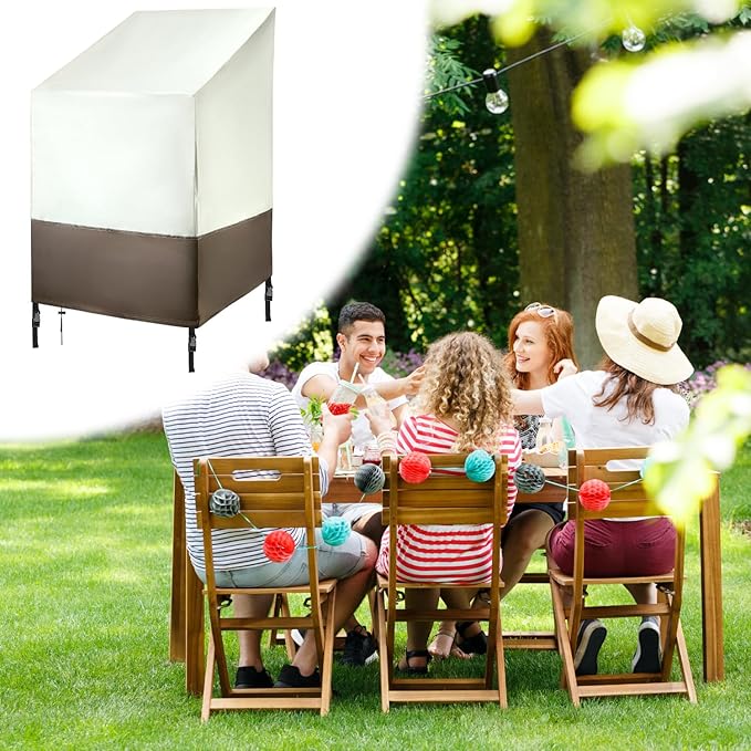 QWORK 2-Pack Stackable Patio Chair Covers - 36"Lx28"Wx47"H Waterproof Outdoor Lawn Patio Furniture Covers, Fits 4-6 Chairs, Beige & Brown