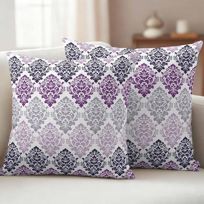 Vintage Floral Outdoor Pillow Covers Set of 2 Black Purple Flower Pattern Country Gradient Waterproof Throw Pillow Cover Decorative Cushion Cases for Patio Porch Garden 18X18 Inch