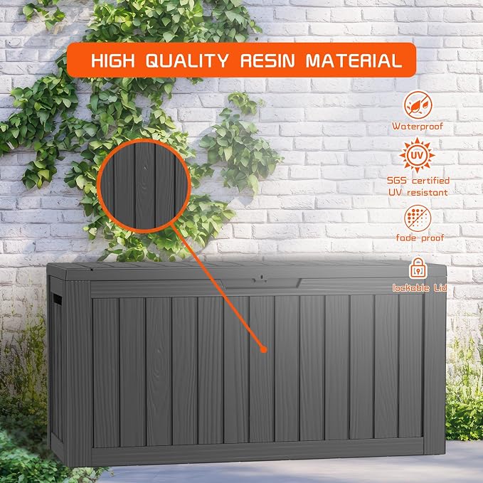 Vixzen 80 Gallon Resin Deck Box, Lockable Outdoor Storage Box for Patio Cushions Storage Furniture,Garden Tools, Pool Supplies, Weatherproof and UV Resistant- Black