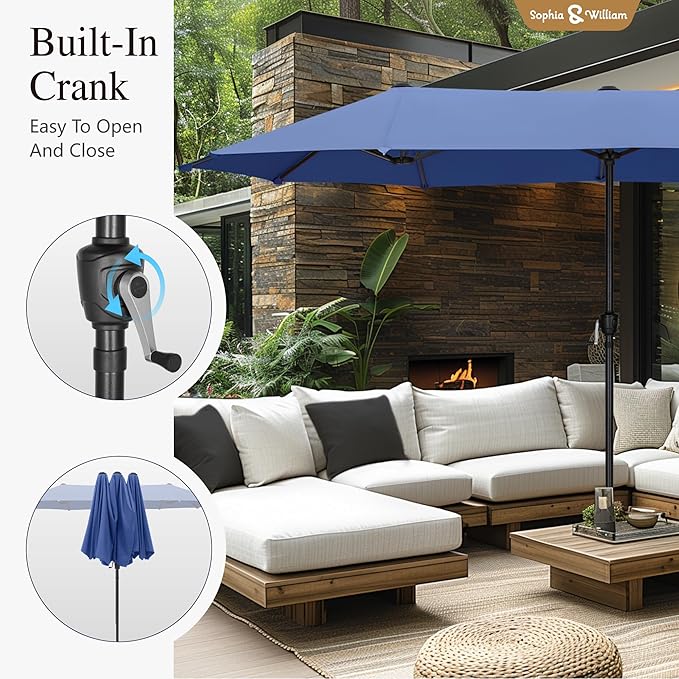 Sophia & William 13ft Outdoor Patio Umbrella for Table, Large Double-sided Umbrella for Garden, Deck, Pool, Haze Blue