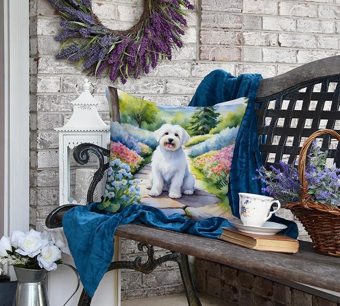 Caroline's Treasures Coton de Tulear Spring Path Throw Pillow Machine Washable, Indoor Outdoor Decorative Pillow for Couch, Bed or Patio, 18Hx18W