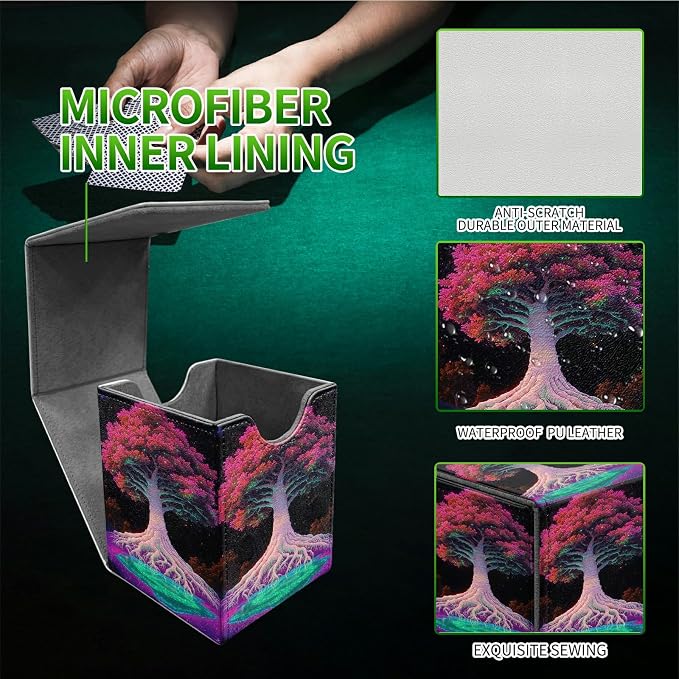 Pink Trees Card Deck Box for MTG, Personalized Card Storage Case Fits 120+ Sleeved Cards, Premium Leather TCG Box with Strong Magnetic Closure for Magic, CCG, PTCG, Baseball Cards