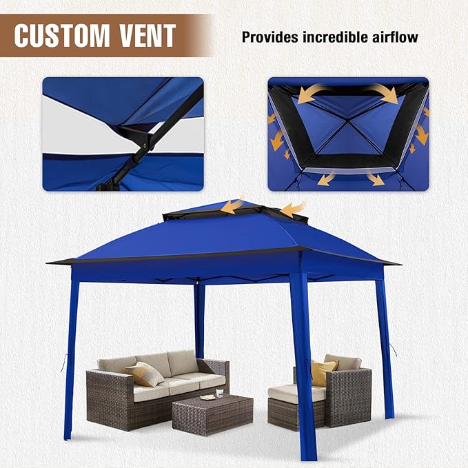 11x11 Pop Up Gazebo Tent with Mesh Netting, Instant Outdoor Canopy with UPF 50+ UV Protection, Water Resistant, Blue
