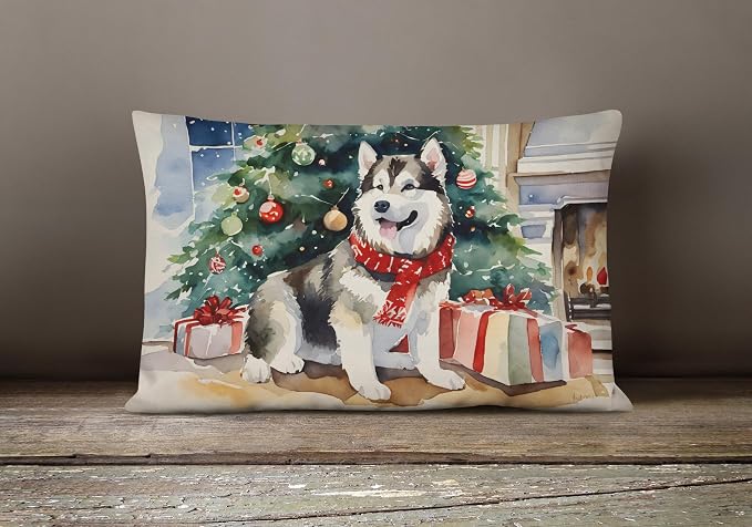 Caroline's Treasures DAC2593PW1216 Alaskan Malamute Cozy Christmas Throw Pillow Machine Washable, Indoor Outdoor Decorative Pillow for Couch, Bed or Patio, 12HX16W