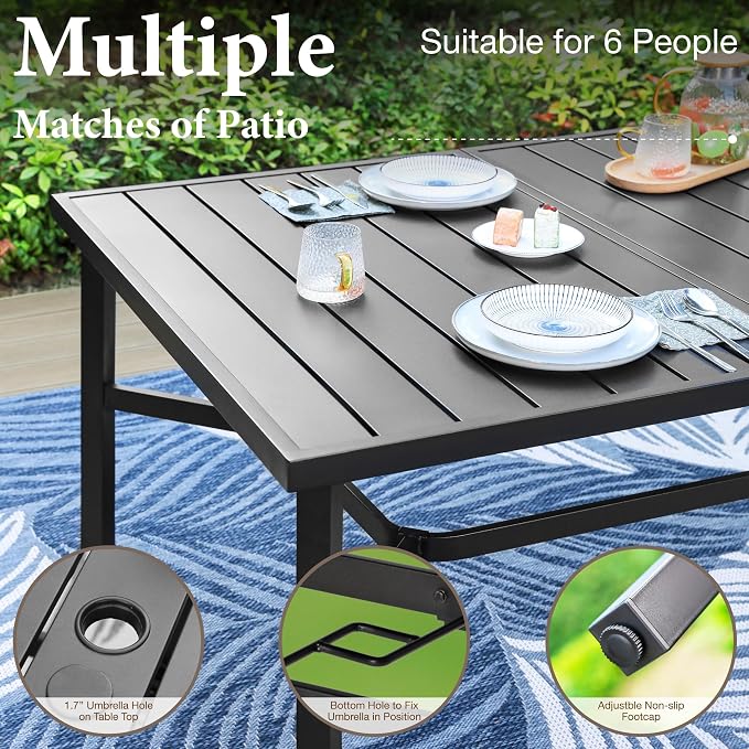 MFSTUDIO 9 Pieces Patio Dining Set for 8, Outdoor Rectangular Metal Table & Rattan Chairs, Patio Table Set for 8 and Chairs