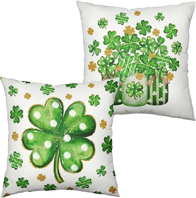 St. Patrick's Day Decorative Pillow Covers Lucky Charms Shamrock Clover Vase Pillowcases Spring March Holiday Throw Pillow Cases 2 Pack 22x22 St Patricks Day Decorations for Home Sofa Couch
