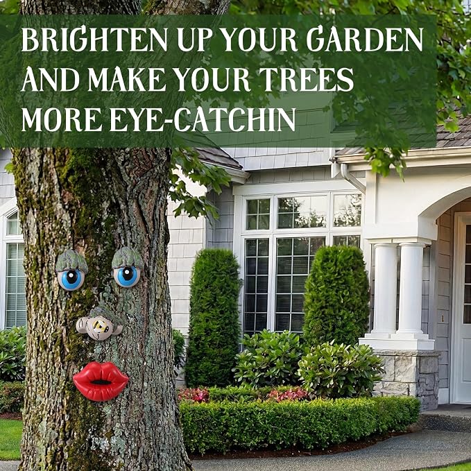 Hollowfly Tree Face Decor Outdoor Tree Faces Trees Yard Art Statues Garden Cute Funny Creative Decoration for Indoors Outdoor Garden Decoration(Funny Style)