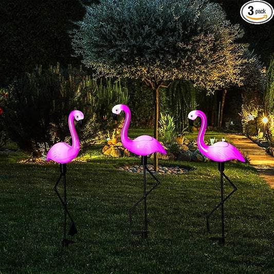 Mudder 3 Pieces Flamingo Solar Lights Outdoor, Pink Flamingo Solar Lights Outdoor Waterproof Lawn Garden Ornaments Yard Stake Garden Decor for Pathway, Patio, Lawn, Birthday