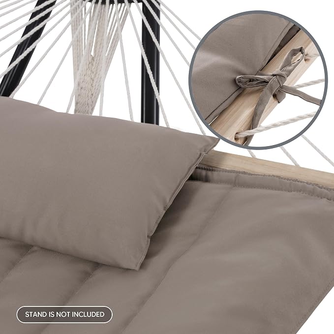 SUNCREAT Hammocks 2 Person Hammock with Hardwood Spreader Bar, Double Rope Hammock with Polyester Pad, Brown