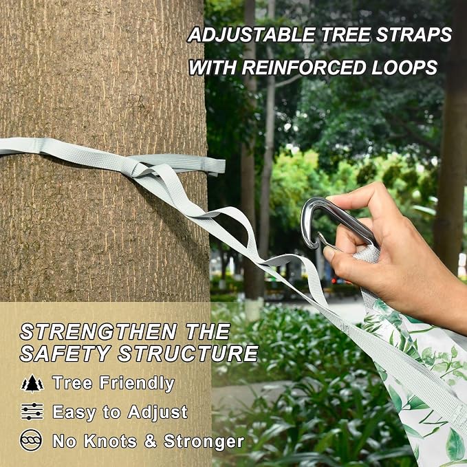 Camping Hammock Outdoor Hammocks for Outside Green Plants Watercolor Beach Trees Portable Lightweight with Pockets Tree Straps Indoor
