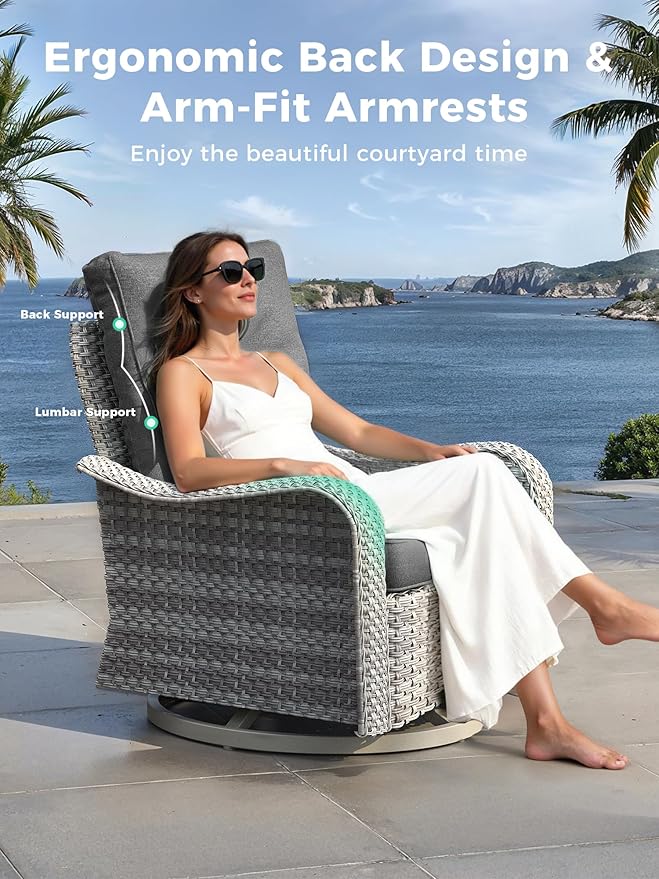 15 Piece Outdoor Wicker Sectional Sofa Set with Swivel Chairs, 12-Seats with 4" Thickened Cushions & Coffee Table, All-Weather PE Rattan for Garden, Backyard, Charcoal Gray