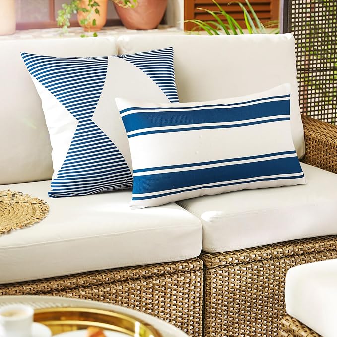 OTOSTAR Outdoor Waterproof Decorative Throw Pillow Covers 20x20 Inch Geometry Pillow Cases Cushion Case Garden Pillow Covers Pillows Shell for Patio Furniture Couch Tent Balcony Set of 4 (Navy Blue)