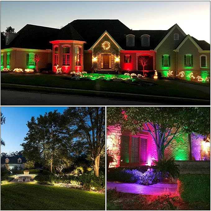 Junview Christmas Outdoor Spotlight 120V LED Spot Lights Outdoor RGB 12W Color Changing Landscape Lights with Remote Control Waterproof Spot Lights Outdoor for Yard Path Garden Decorative (2Pack)