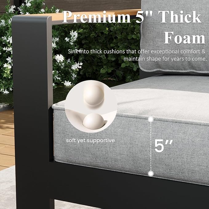 LayinSun Aluminum Outdoor Furniture Set 2 Seat Loveseat, Outside Patio Deep Seating Conversation Set with Upgraded Washable Thick Cushion
