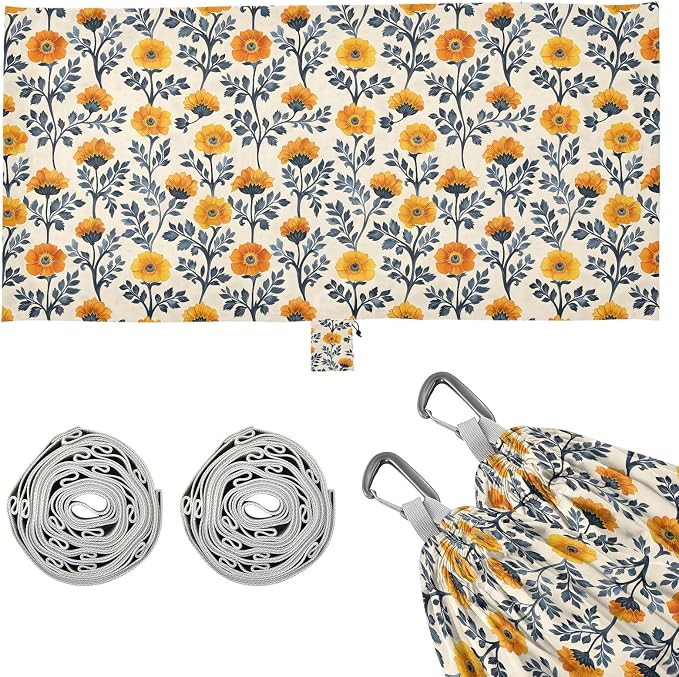 Camping Hammock Outdoor Hammocks for Outside Marigold Flowers Beach Trees Portable Lightweight with Pockets Tree Straps Indoor