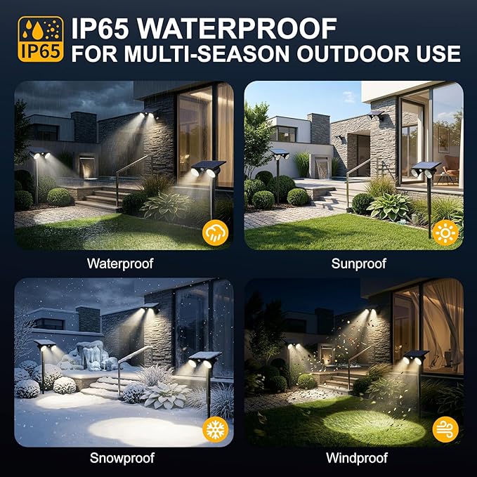Solar Spot Lights Outdoor Waterproof 2Pack,2 Modes Motion Sensor Landscape Lighting for Outside Yard Garden Pathway,2-in-1 Wall&Spot LED Lights with 360° Adjustable Dual Heads(Cool White)