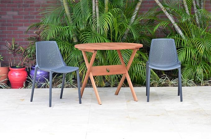 Urban Elements Melbourne 3-Piece Patio Furniture Set | Solid Wood | Backyard Furniture, Outside Table and Chairs, Round Outdoor Bistro Set, 3-Piece Grey