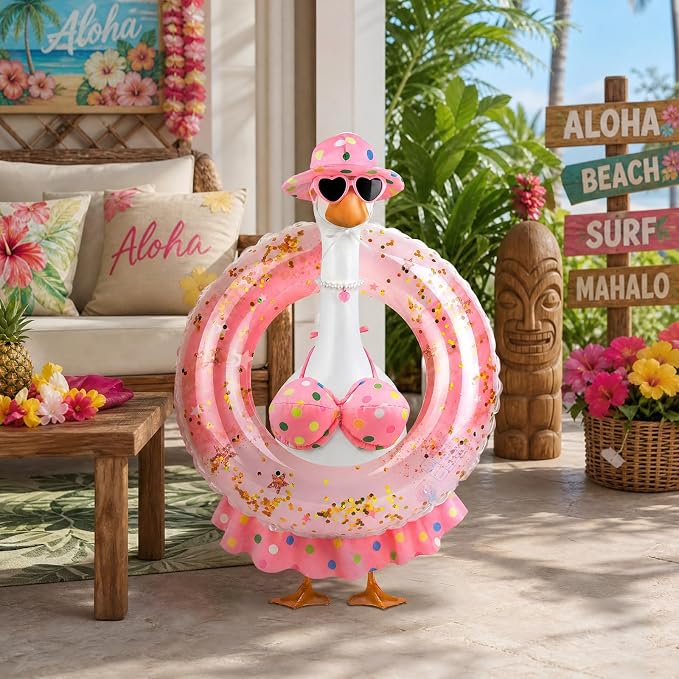 Hawaiian Porch Goose Outfits,23 Inch Bikini Porch Goose Summer Outfit | 23 in Porch Goose Outfit with Sunglasses & Swim Ring Hawaiian Porch Goose Clothes Costume for Outdoor Garden Lawn Yard Decor
