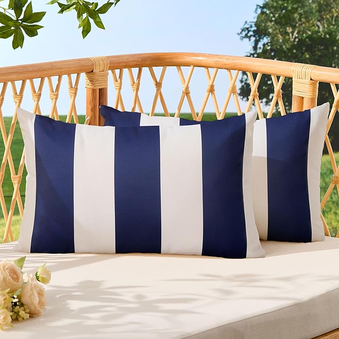 Allorry Outdoor Pillow Covers 12x20 Navy Blue Striped Outdoor Decor 007D12 | Striped Pillow Covers|for Spring Summer Outdoor Waterproof Garden Patio Furniture Sofa Bed Home Decor