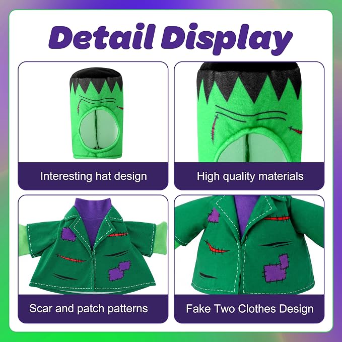 Watayo 2 Pcs/Set Halloween Monster Goose Outfits, Porch Goose Statue Monsters Costume, Dark Green Lawn Goose Monster Clothes with Hat for 23" Statue Halloween Fall Outdoor Patio Garden Yard Decor