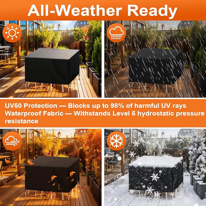 Patio Furniture Cover Rectangle 80"(L) x 32"(W) x 28"(H), Custom Heavy Duty 420D Waterproof Outdoor Cover with Drawstring & Buckles for Table Chair Garden, Black