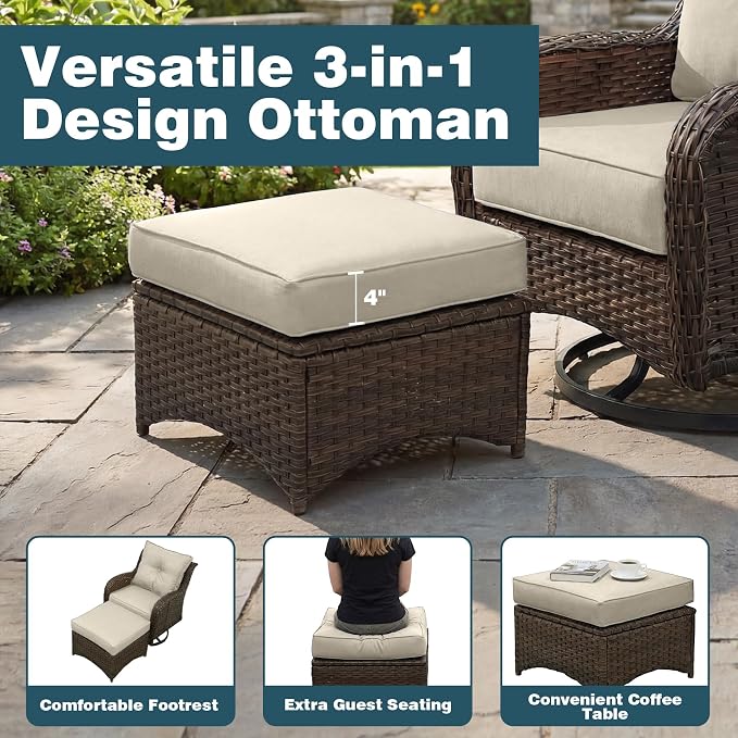 Luxury Patio Conversation Set, 7-Piece Ergonomic High Back Wicker Sofa&Swivel Chair Set with 6-Inch Deep Seating Cushions, Large Patio Furniture Set for Garden, Deck & Balcony, Beige