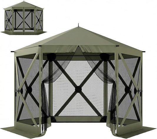 Outsunny 10 x 11 ft Pop Up Gazebo Screen Tent, Outdoor Portable Instant Camping Canopy Screen House Sun Shelter with Mesh Nettings, Carry Bag, Ground Stakes, Ropes for Patio, Backyard, Dark Green