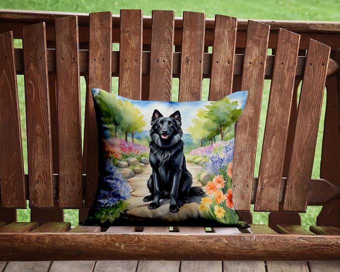 Caroline's Treasures Belgian Sheepdog Spring Path Throw Pillow Machine Washable, Indoor Outdoor Decorative Pillow for Couch, Bed or Patio, 14Hx14W