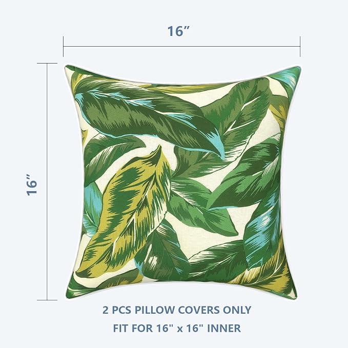 LVTXIII Outdoor Throw Pillow Covers 16x16 inch Waterproof Tropic Accent Pillow Cases Fluffy Outdoor Cushion Covers for Garden and Patio Furniture Decoration,2 Pack, Lush Leaf Jungle