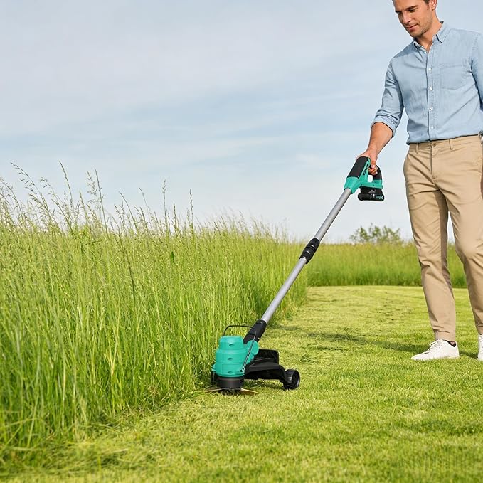 12" Cordless String Trimmer Weed Wacker, Battery Powered Grass Trimmer with 2 x 2.0Ah Batteries & Fast Charger, Includes Wheels and 8 Replacement Spool Lines for Lawn Care